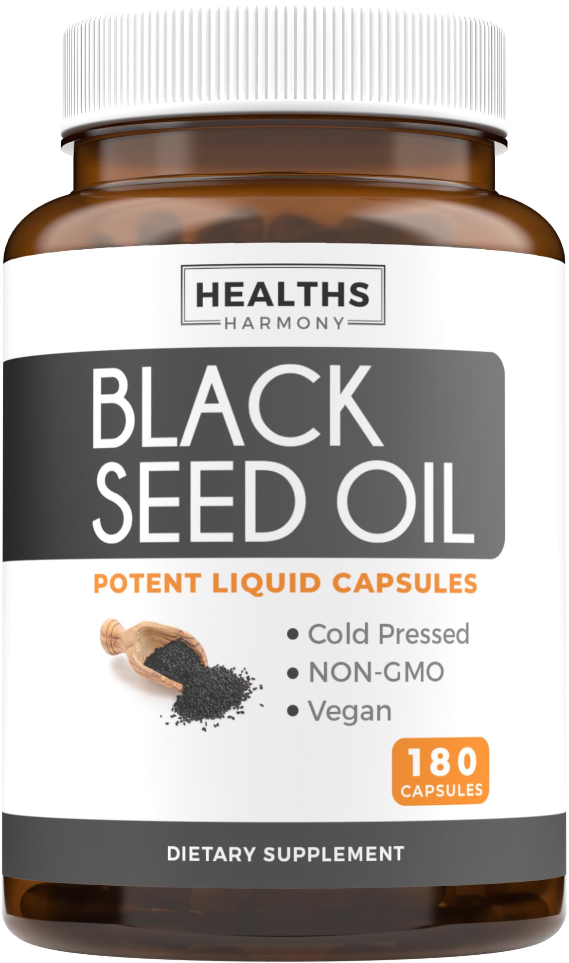 Black Seed Oil - 120 Softgel Capsules Skin Health (Non-GMO & Vegan) Cold-Pressed Nigella Sativa Producing Pure Black Cumin Seed Oil with Vitamin E - 500mg Each, 1000mg Per 2 Capsule Serving