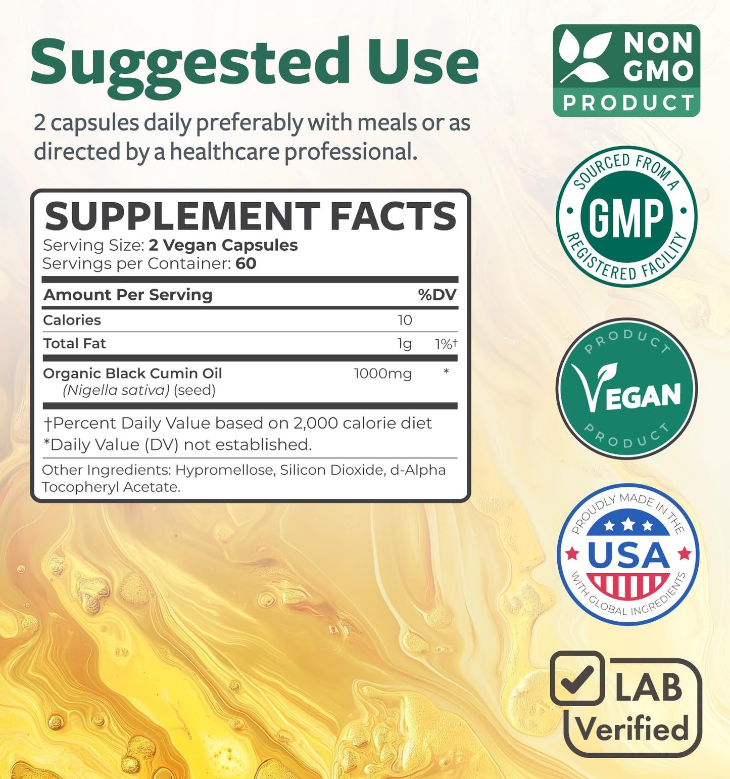 Black Seed Oil - 120 Softgel Capsules Skin Health (Non-GMO & Vegan) Cold-Pressed Nigella Sativa Producing Pure Black Cumin Seed Oil with Vitamin E - 500mg Each, 1000mg Per 2 Capsule Serving